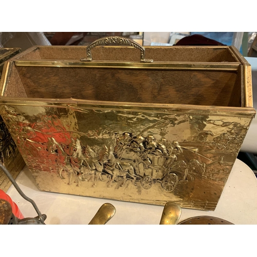 428 - A QUANTITY OF BRASS ITEMS TO INCLUDE A VINTAGE BAIRD RADIO (A/F), TWO METAL TINS ETC