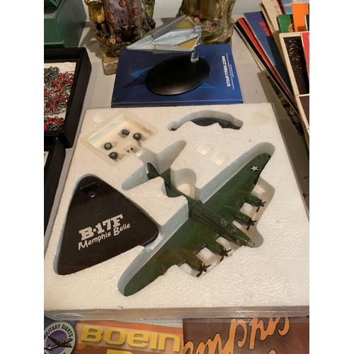 436 - A NEW AND BOXED DIE CAST MEMPHIS BELLE TO INCLUDE A DISPLAY PLINTH AND A STAR TREK SPACESHIP ON A PL... 