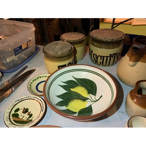 450 - A COLLECTION OF CERAMICS TO INCLUDE STONEWARE STORAGE JARS, JUGS AND PLATES