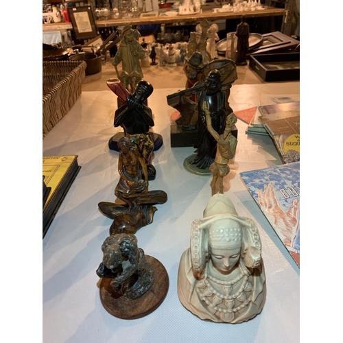 454 - EIGHT TREEN FIGURINES AND TWO COMPOSITE FIGURINES, ONE BEING 'THE THINKER'