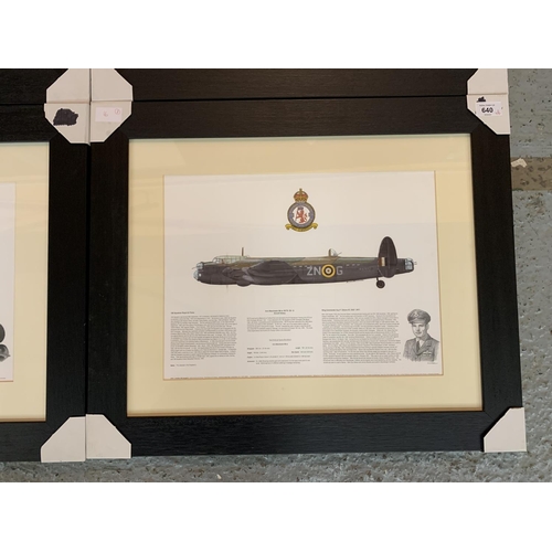 640 - FOUR FRAMED AVIATION PRINTS TO INCLUDE AVRO MANCHESTER, VICKERS SPITFIRE, MOSQUITO AND A SWORDFISH