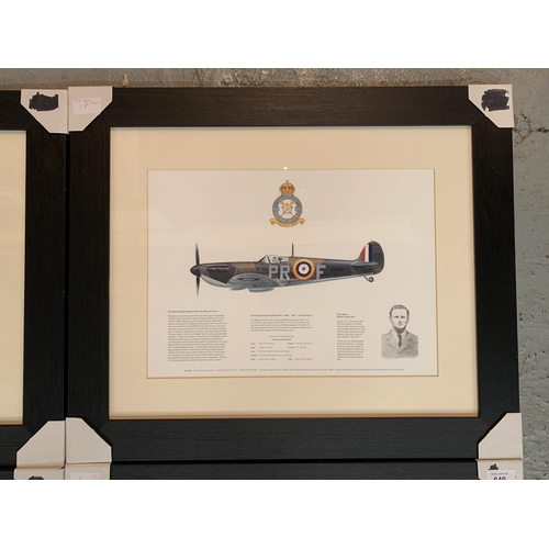 640 - FOUR FRAMED AVIATION PRINTS TO INCLUDE AVRO MANCHESTER, VICKERS SPITFIRE, MOSQUITO AND A SWORDFISH