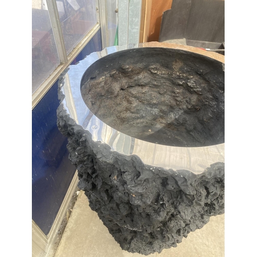 1257A - A LARGE DECORATIVE METAL VOLCANIC ROCK STYLE PLANTER (H:112CM)