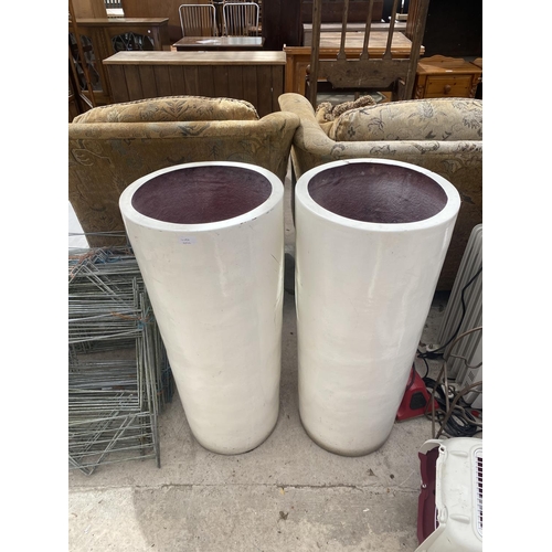 1479A - A PAIR OF TALL ROUND DECORATIVE FIBRE GLASS GARDEN PLANTERS (H:90CM)