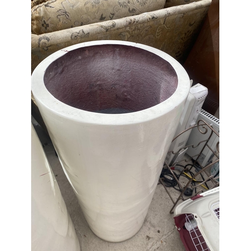 1479A - A PAIR OF TALL ROUND DECORATIVE FIBRE GLASS GARDEN PLANTERS (H:90CM)