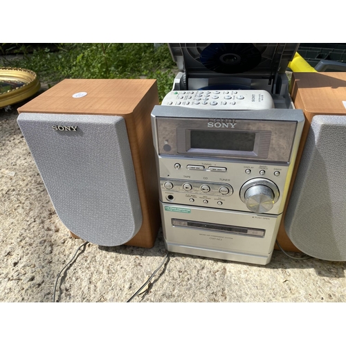 1695 - A SONY STEREO SYSTEM AND A GRASS STRIMMER