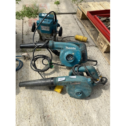 1720 - AN ASSORTMENT OF POWER TOOLS TO INCLUDE A ROUTER AND TWO MAKITA VACUUMS