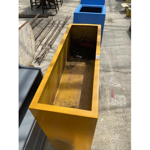 1749 - A DECORATIVE SQUARE TROUGH FIBRE GLASS PLANTER WITH LOWER SHELF (H:90CM W:90CM)