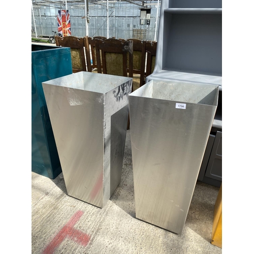 1750 - A PAIR OF STYLISH TALL SQUARE METAL PLANTERS (H:80CM)