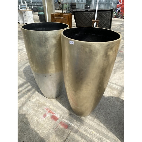 1758 - A PAIR OF LARGE TALL DECORATIVE GILT FIBRE GLASS PLANTERS (H:100CM)