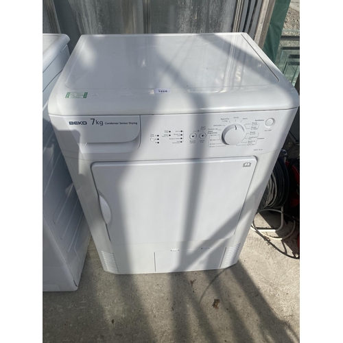 1869 - A WHITE BEKO 7KG CONDENSOR DRYER PAT TEST, FUNCTION TEST AND SANITIZED BUT NO WARRANTY GIVEN