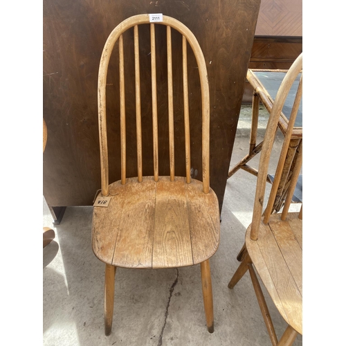 2111 - FOUR 'CENTA' ELM AND BEECH WINDSOR STYLE DINING CHAIRS