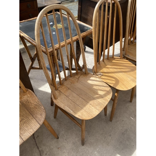 2111 - FOUR 'CENTA' ELM AND BEECH WINDSOR STYLE DINING CHAIRS