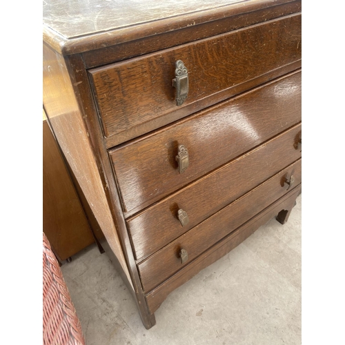 2127 - AN EARLY 20TH CENTURY OAK CHEST OF FOUR DRAWERS, 30