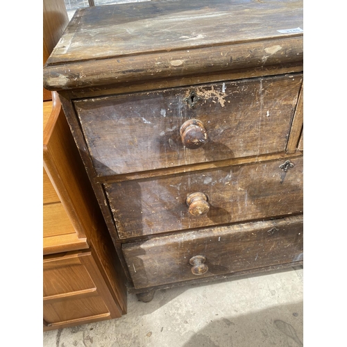 2145 - A VICTORIAN PINE CHEST OF TWO SHORT AND TWO LONG DRAWERS, 35