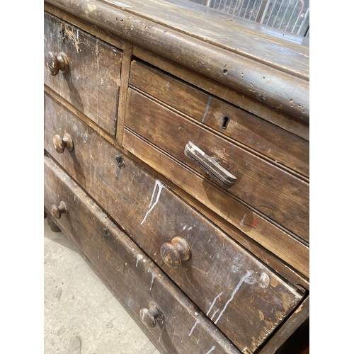 2145 - A VICTORIAN PINE CHEST OF TWO SHORT AND TWO LONG DRAWERS, 35