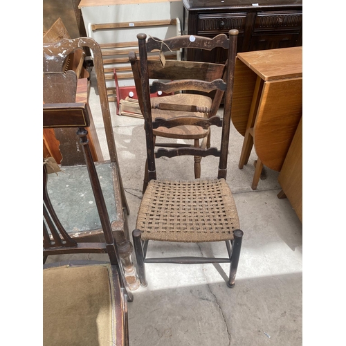 2158 - A PAIR OF WHITE PAINTED ERCOL STYLE CHAIRS, EDARDIAN BEDROOM CHAIR, LADDERBACK CHAIR AND MID 20TH CE... 