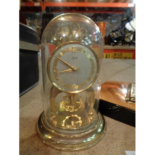 812 - A SCHATZ SIX DAY ANNIVERSARY STYLE CLOCK AND A VINTAGE POLISHED WOOD BAROMETER