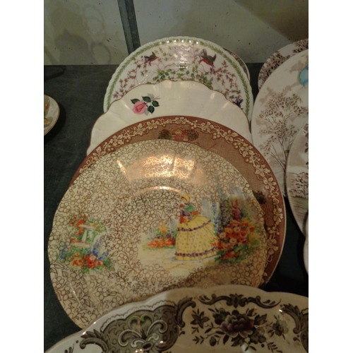 826 - AN ASSORTMENT OF DECORATIVE PLATES TO INCLUDE A RIDGWAY 'WINDSOR' MEAT PLATTER ETC