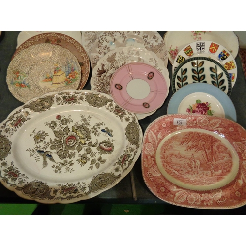 826 - AN ASSORTMENT OF DECORATIVE PLATES TO INCLUDE A RIDGWAY 'WINDSOR' MEAT PLATTER ETC