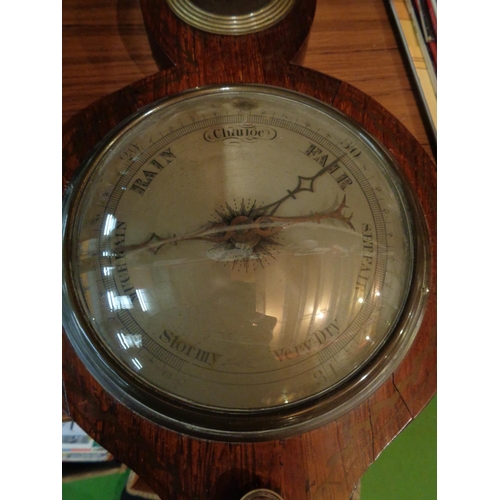 838 - A LARGE MAHOGANY BAROMETER WITH THERMOMETER 'TARONI OF MACCLESFIELD' L: 96CM