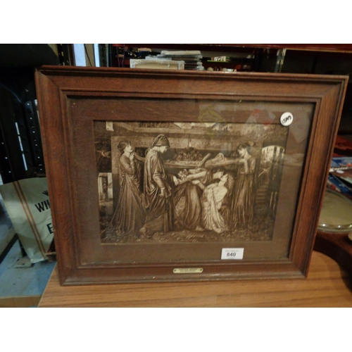 840 - TWO OAK FRAMED ETCHINGS (PRINTS) OF 'DANTE'S DREAM' BY ROSSETTI AND 'DANTE AND BEATRICE' BY HENRY HO... 