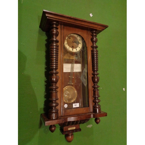 861 - A J WILKINSON MAHOGANY VIENNA STYLE WALL CLOCK  L: APPROXIMATELY 71CM