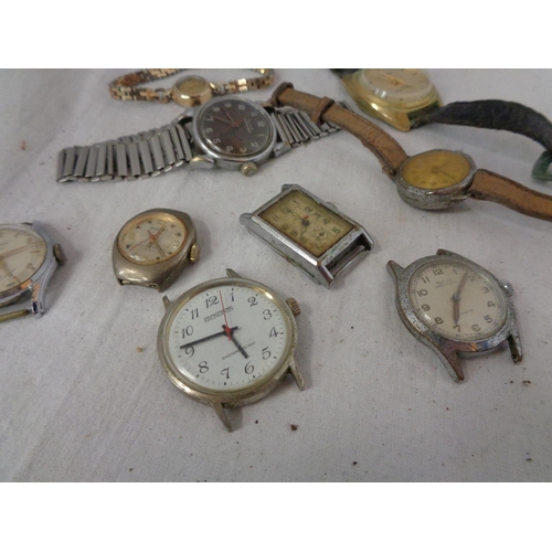 873 - NINE VINTAGE WATCH FACES TO INCLUDE FOUR WITH STRAPS