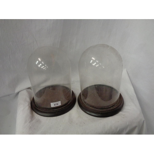 879 - A PAIR OF DOMED GLASS DISPLAY CASES H: 25CM