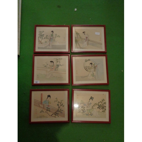 891 - A GROUP OF SIX ORIENTAL STYLE PRINTS 29.5 CM X24.5 CM