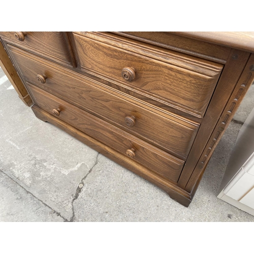 2210 - AN ERCOL ELM CHEST OF TWO SHORT AND TWO LONG DRAWERS, 40