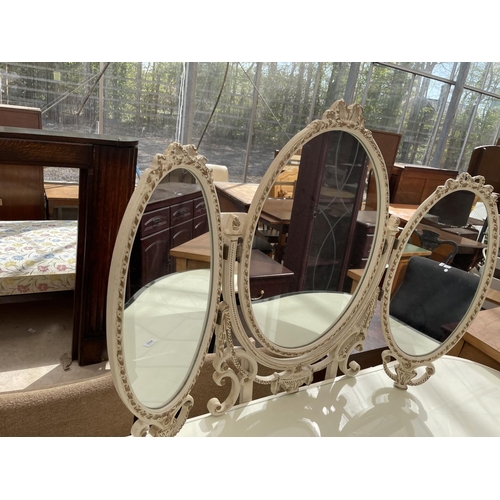 2211 - A CREAM AND GILT DRESSING TABLE WITH TRIPLE MIRROR