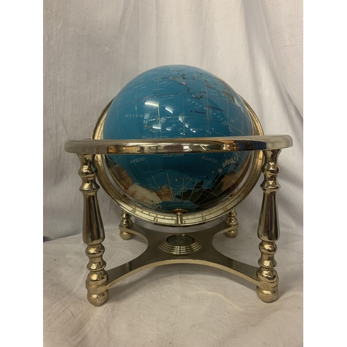 367 - A WORLD GLOBE WITH POSSIBLY SEMI PRECIOUS STONE INLAY