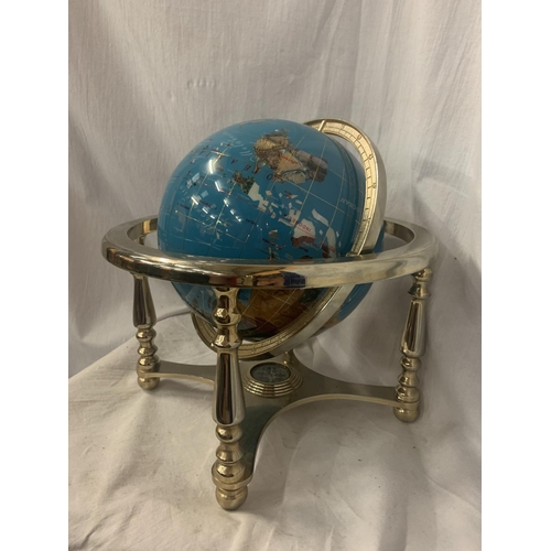 367 - A WORLD GLOBE WITH POSSIBLY SEMI PRECIOUS STONE INLAY