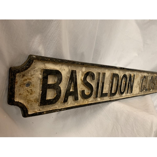 58 - A CAST METAL STREET SIGN 'BASILDON CLOSE' 110CM X 15CM