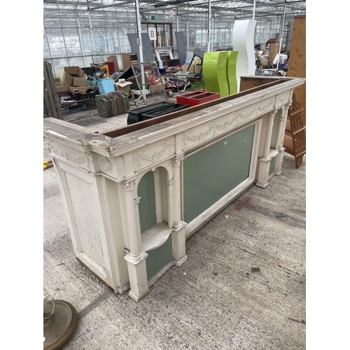 2535 - A LARGE WHITE PAINTED VICTORIAN FIREPLACE OVERMANTLE WITH SMALL CORINTHIAN STYLE COLUMN AND FOLIATE ... 