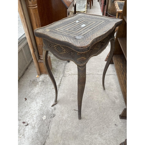 2017 - A 19TH CENTURY COLOURED CANE WORK TABLE WITH LIFT-UP LID ON CABRIOLE LEGS, 21X16