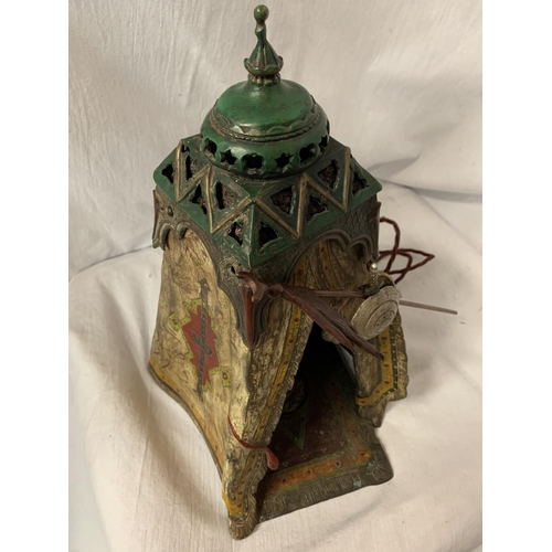 24 - A BERGMAN STYLE COLD PAINTED BRONZE LAMP DEPICTING AN AFRICAN TRIBESMAN IN A TENT - HEIGHT APPROXIMA... 