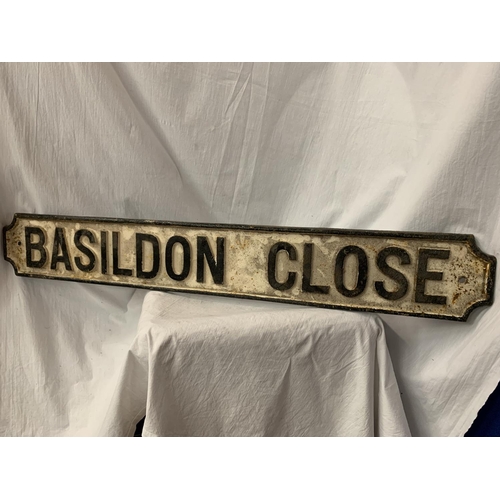 58 - A CAST METAL STREET SIGN 'BASILDON CLOSE' 110CM X 15CM