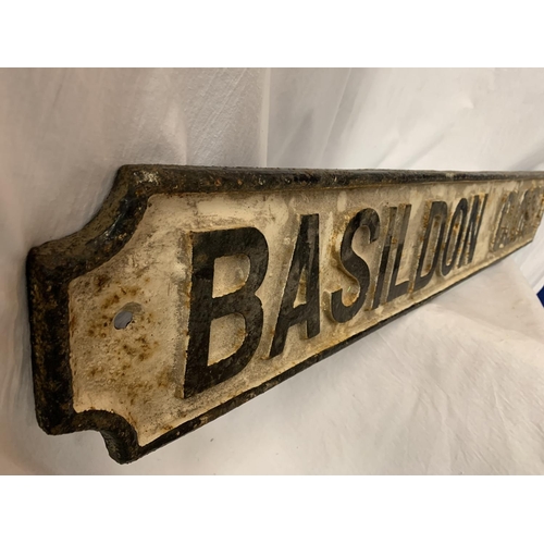 58 - A CAST METAL STREET SIGN 'BASILDON CLOSE' 110CM X 15CM