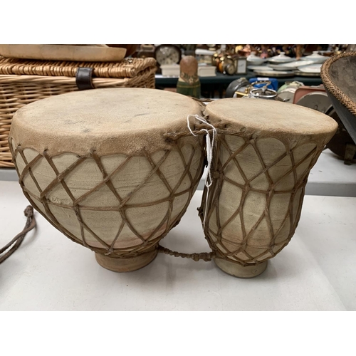 189 - A POTTERY AND HIDE BONGO DRUM DUO