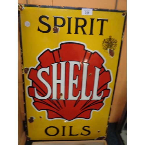 286 - AN ENAMEL SHELL 'SPIRIT OILS' SIGN