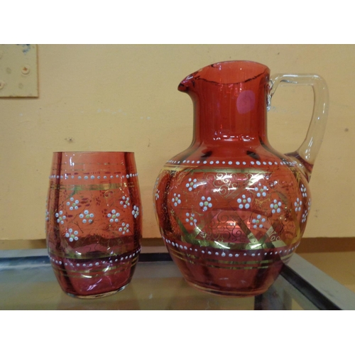 308 - TWO PIECES OF VINTAGE DECORATIVE CRANBERRY GLASS