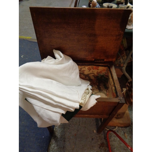 322 - A VINTAGE SEWING BOX (HEIGHT 24