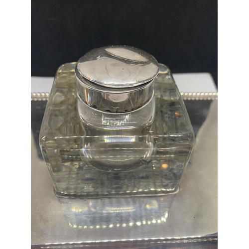 548 - A SILVER PEN TRAY AND INKWELL