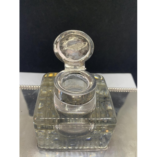 548 - A SILVER PEN TRAY AND INKWELL