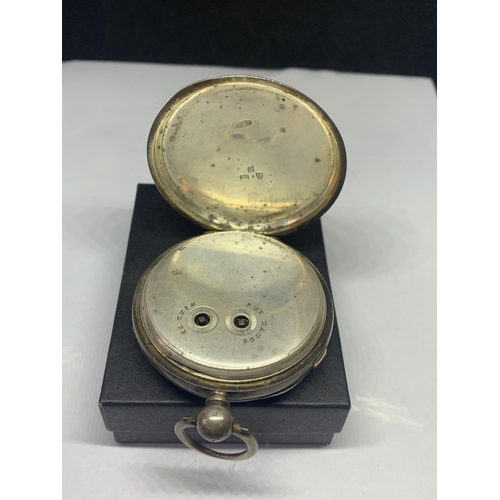 555 - A SILVER CHRONOGRAPH POCKET WATCH IN WORKING ORDER