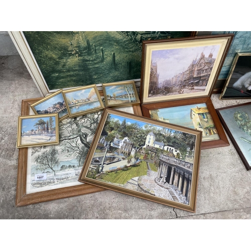 1607 - A QUANTITY OF FRAMED PRINTS AND PICTURES