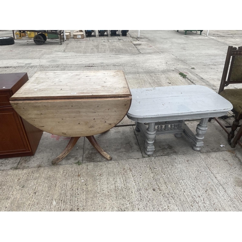 2506 - A PINE DROP LEAF TABLE PLUS PAINTED COFFEE TABLE