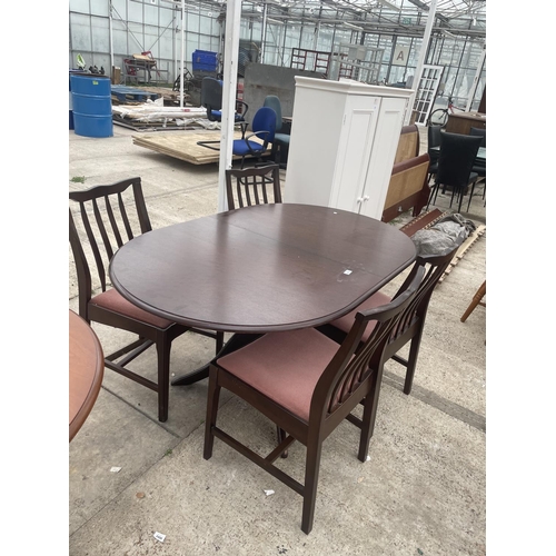 2510 - A STAG STYLE EXTENDING DINING TABLE AND FOUR CHAIRS